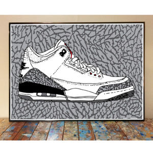 11x17 AIR JORDAN 3 WHITE CEMENT DRAWING ART PRINT